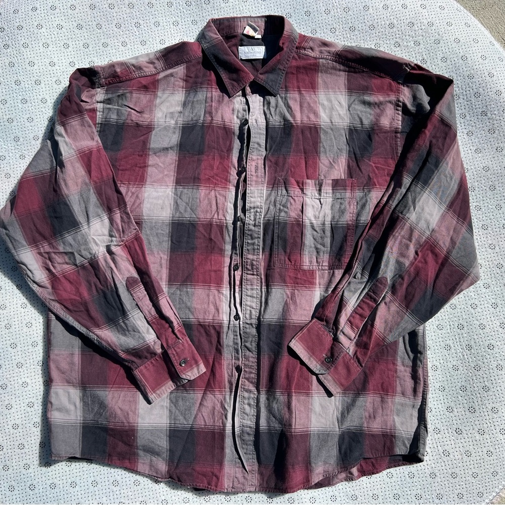 Vintage Valentino Uomo Plaid Button-Up Shirt (XL)